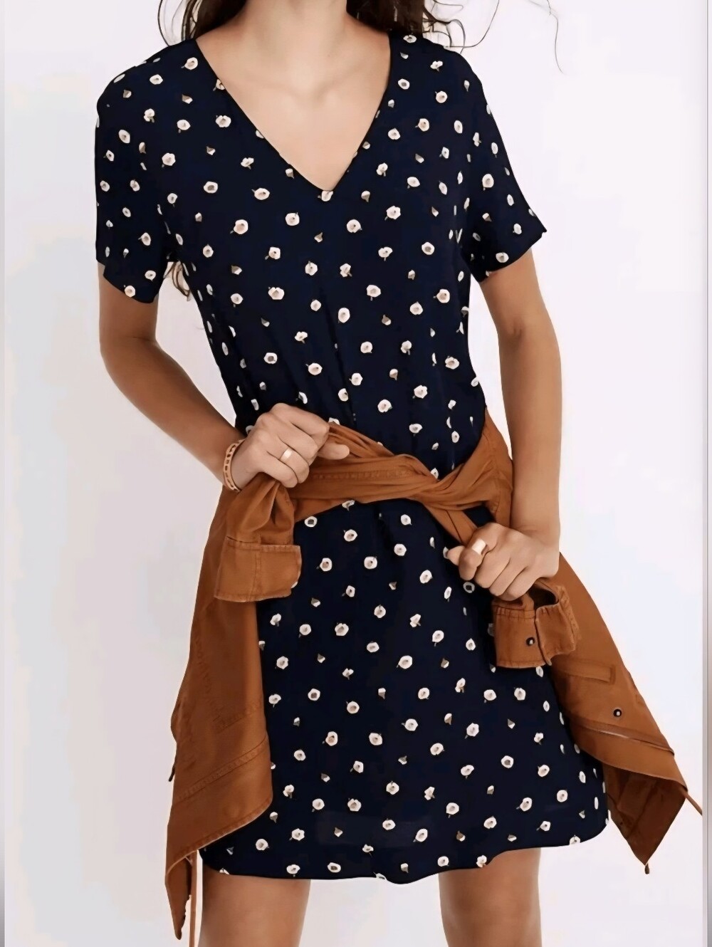 Madewell Women's Button Back Easy Dress in Daisy Dots. Blue Size Small. Pockets!